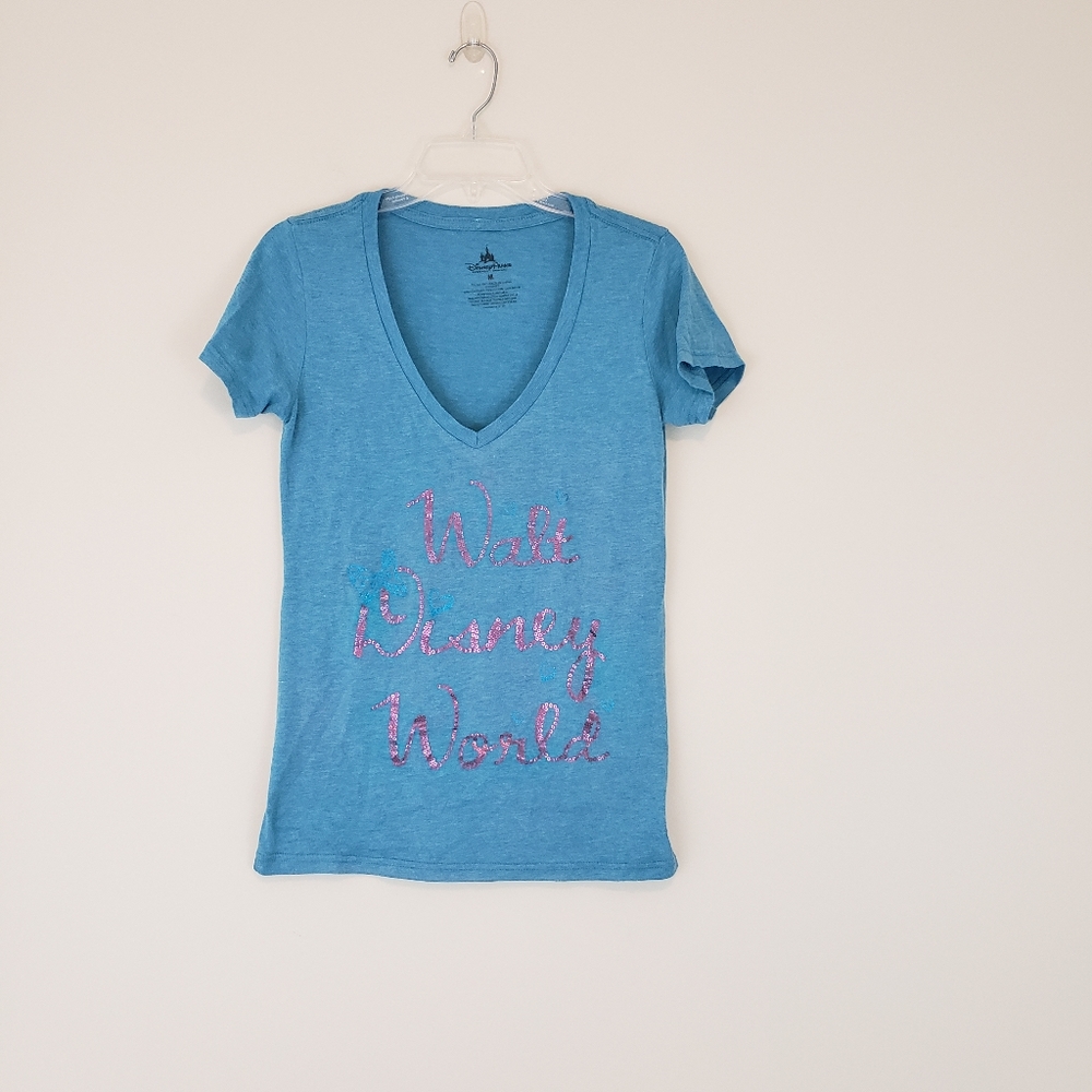 Walt Disney World V Neck T Shirt Blue Ladies Fitted Medium - Picture 2 of 5